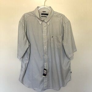 Nautica Short Sleeve Button Up Shirt Blue Yellow Stripes New XXL